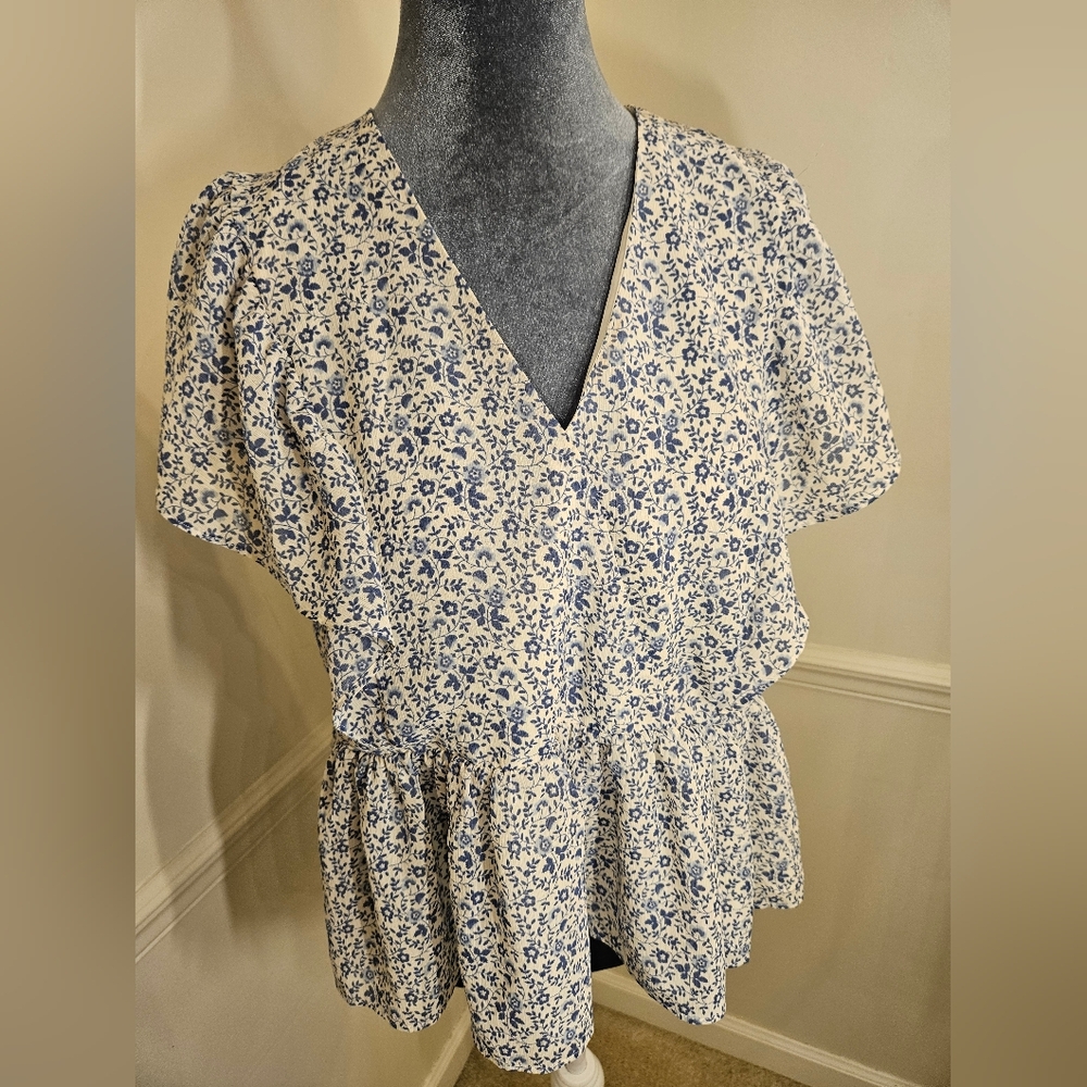 Madewell Blue and White Floral Blouse